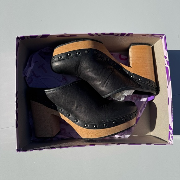 Project Rucoline Black Leather Mules with Wooden Heel - Picture 3 of 7